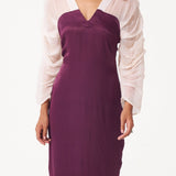 Satin dress with ruched organza sleeves - Western Era Dresses for women