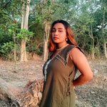 Scalloped Edge Collars Green Linen Dress with Drawstrings - Western Era Tops for women