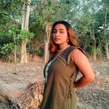 Scalloped Edge Collars Green Linen Dress with Drawstrings - Western Era Tops for women