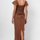 Scalloped Embroidery Brown Long Dress With Victorian Collar - Western Era Dresses for women