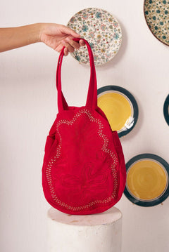 Scarlet Bloom Handcrafted Zari Embroidered Tote - Western Era for women
