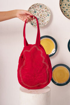 Scarlet Bloom Handcrafted Zari Embroidered Tote