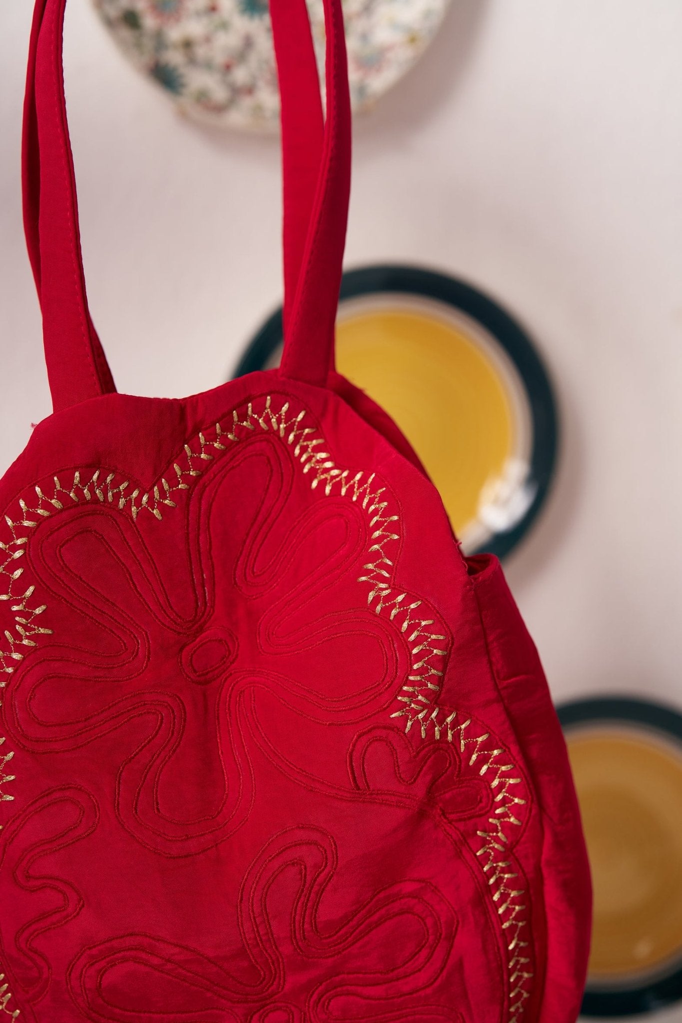 Scarlet Bloom Handcrafted Zari Embroidered Tote - Western Era for women