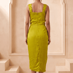 Sculpted Corset & Floral Embroidery Draped Midi Dress - Western Era Dresses for women