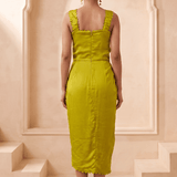 Sculpted Corset & Floral Embroidery Draped Midi Dress - Western Era Dresses for women