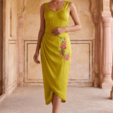 Sculpted Corset & Floral Embroidery Draped Midi Dress - Western Era Dresses for women