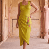 Sculpted Corset & Floral Embroidery Draped Midi Dress - Western Era Dresses for women