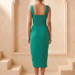 Sculpted Corset & Floral Embroidery Draped Midi Dress - Western Era Dresses for women