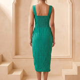 Sculpted Corset & Floral Embroidery Draped Midi Dress - Western Era Dresses for women
