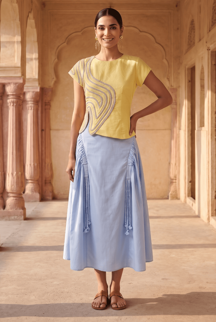 Sculptural Design Maze Corded Shell Top & Bottom Set - Western Era Co-ord set for women