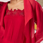 Senira Crimson Organza Jacket Co - ord Set with Inner Top - Western Era Co - ord set for women