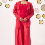 Senira Crimson Organza Jacket Co - ord Set with Inner Top - Western Era Co - ord set for women