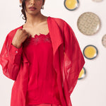 Senira Crimson Organza Jacket Co - ord Set with Inner Top - Western Era Co - ord set for women