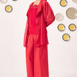 Senira Crimson Organza Layered Jacket with Embroidered Top - Western Era Tops for women