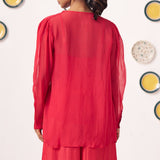 Senira Crimson Organza Layered Jacket with Embroidered Top - Western Era Tops for women