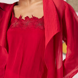 Senira Crimson Organza Layered Jacket with Embroidered Top - Western Era Tops for women