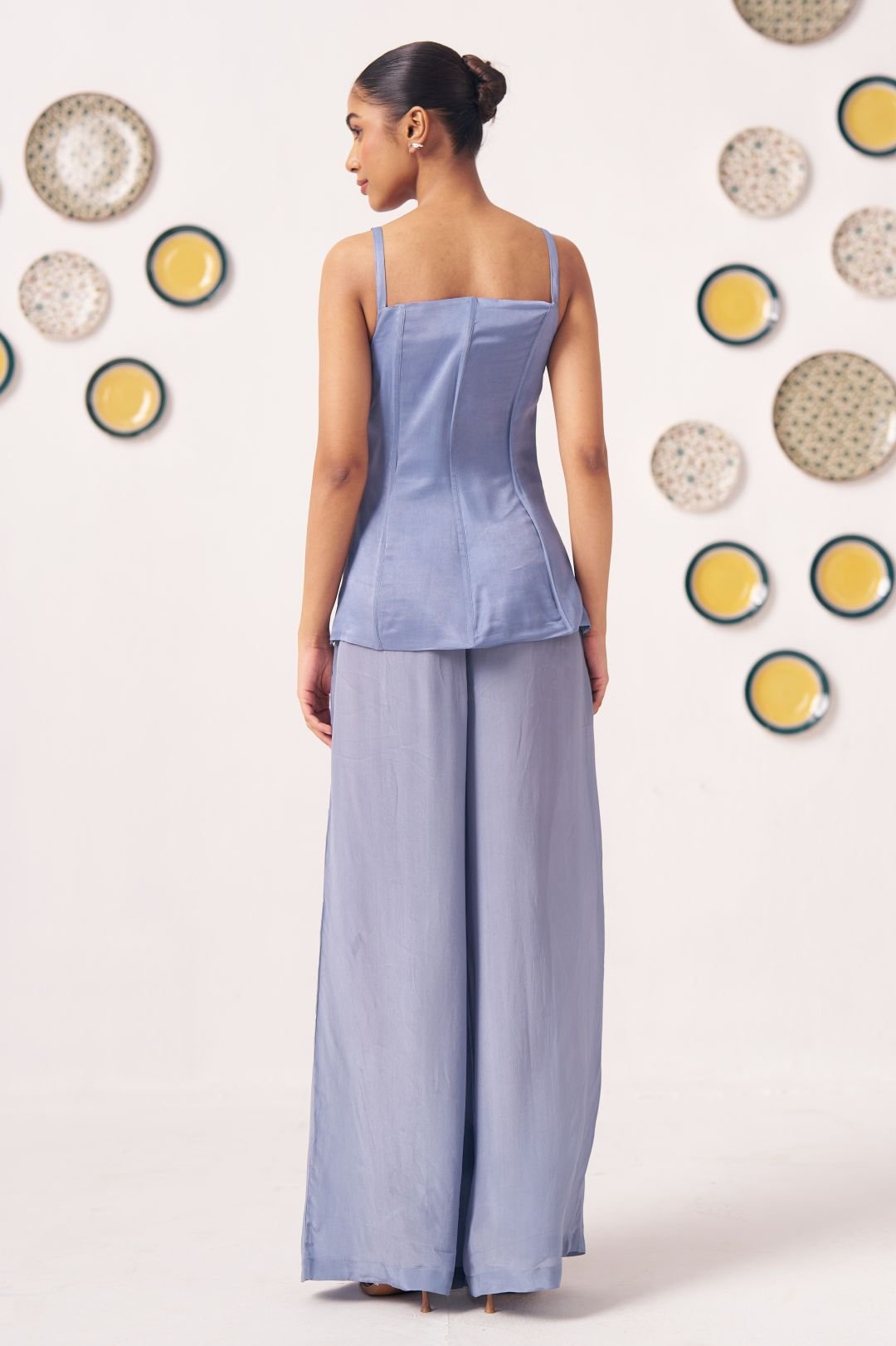 Serein Slate Blue Embellished Strappy Top & Wide - Leg Pants Co - Ord Set - Western Era Co - ord set for women