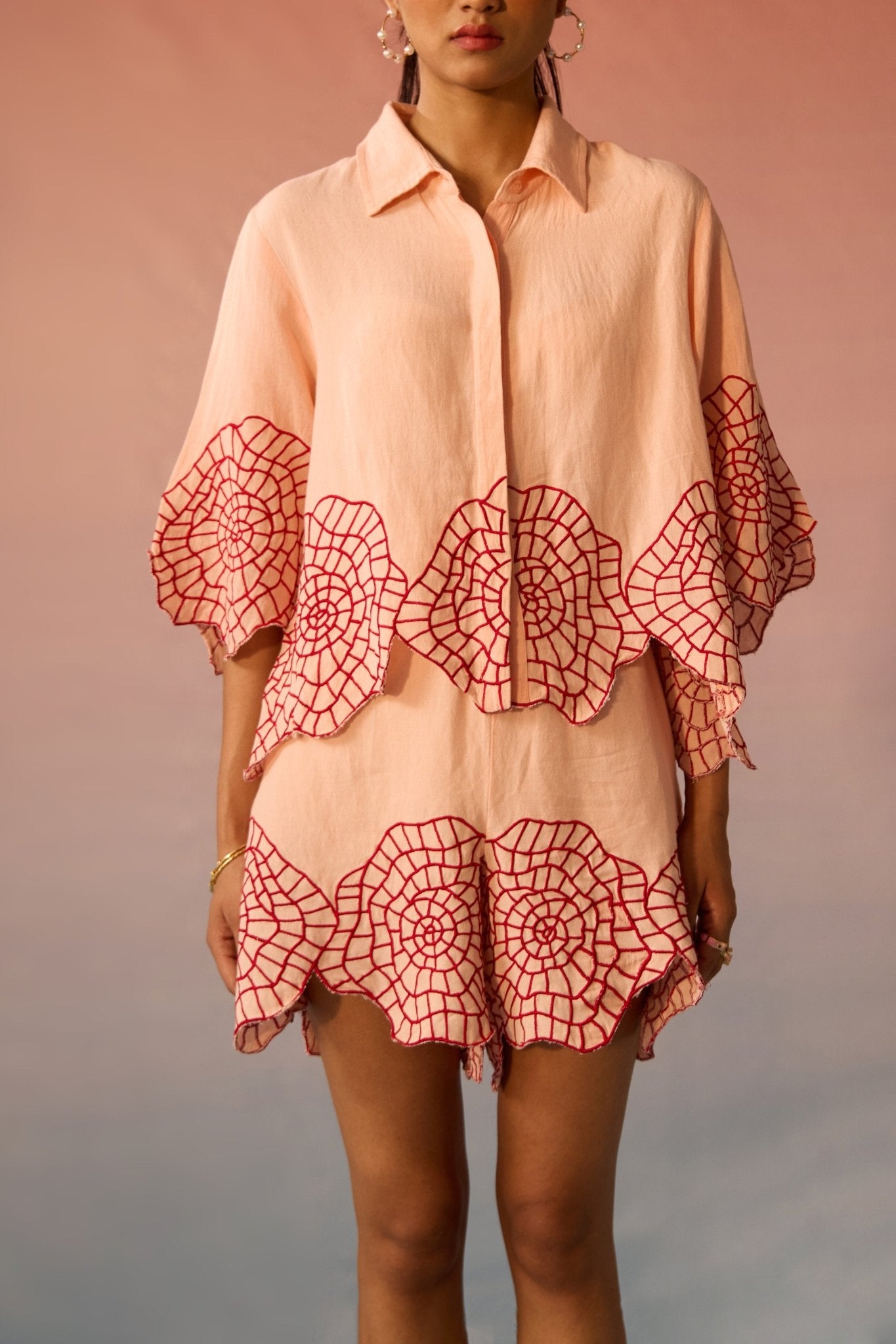 Shell Embroidery Co - ord Set - Western Era Co - ord set for women