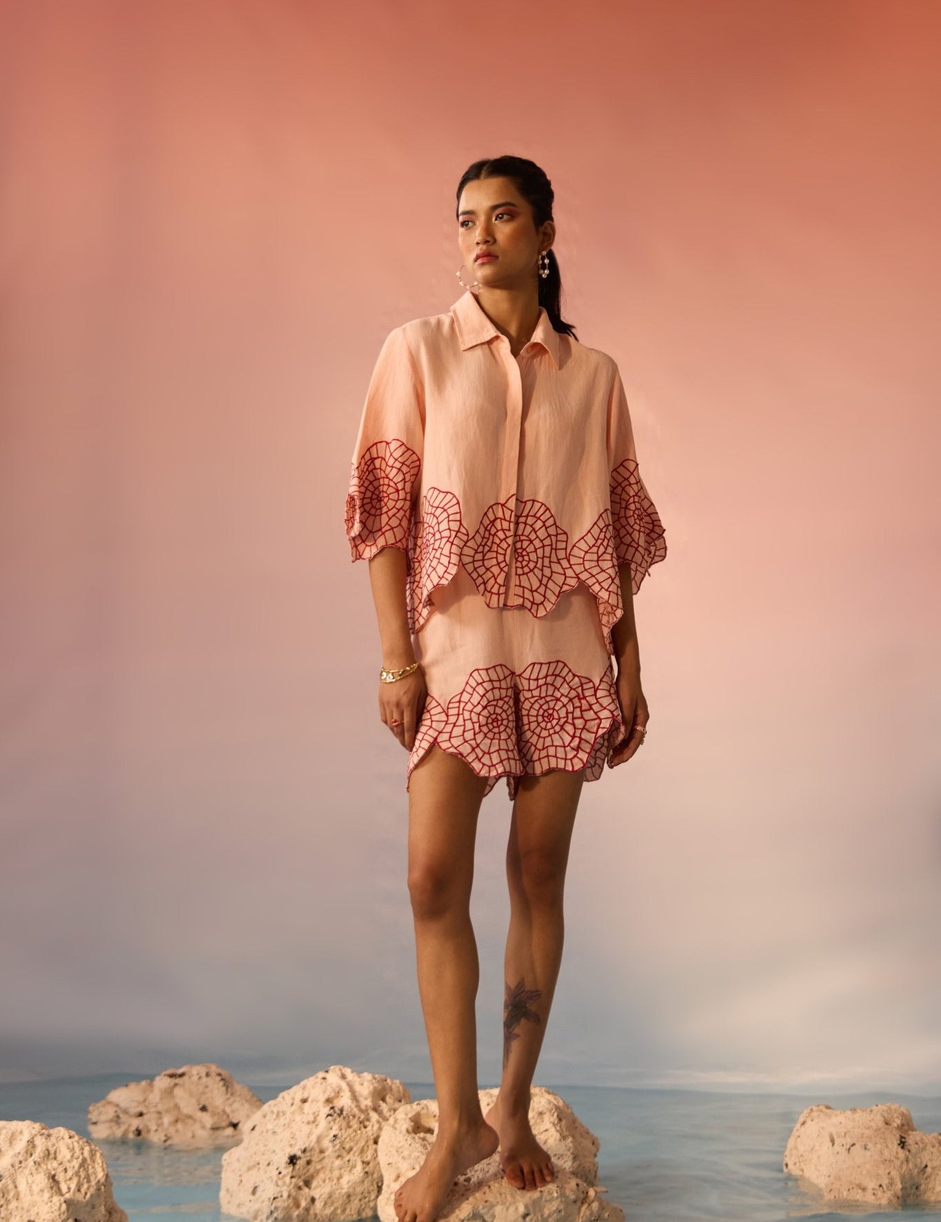 Shell Embroidery Co - ord Set - Western Era Co - ord set for women