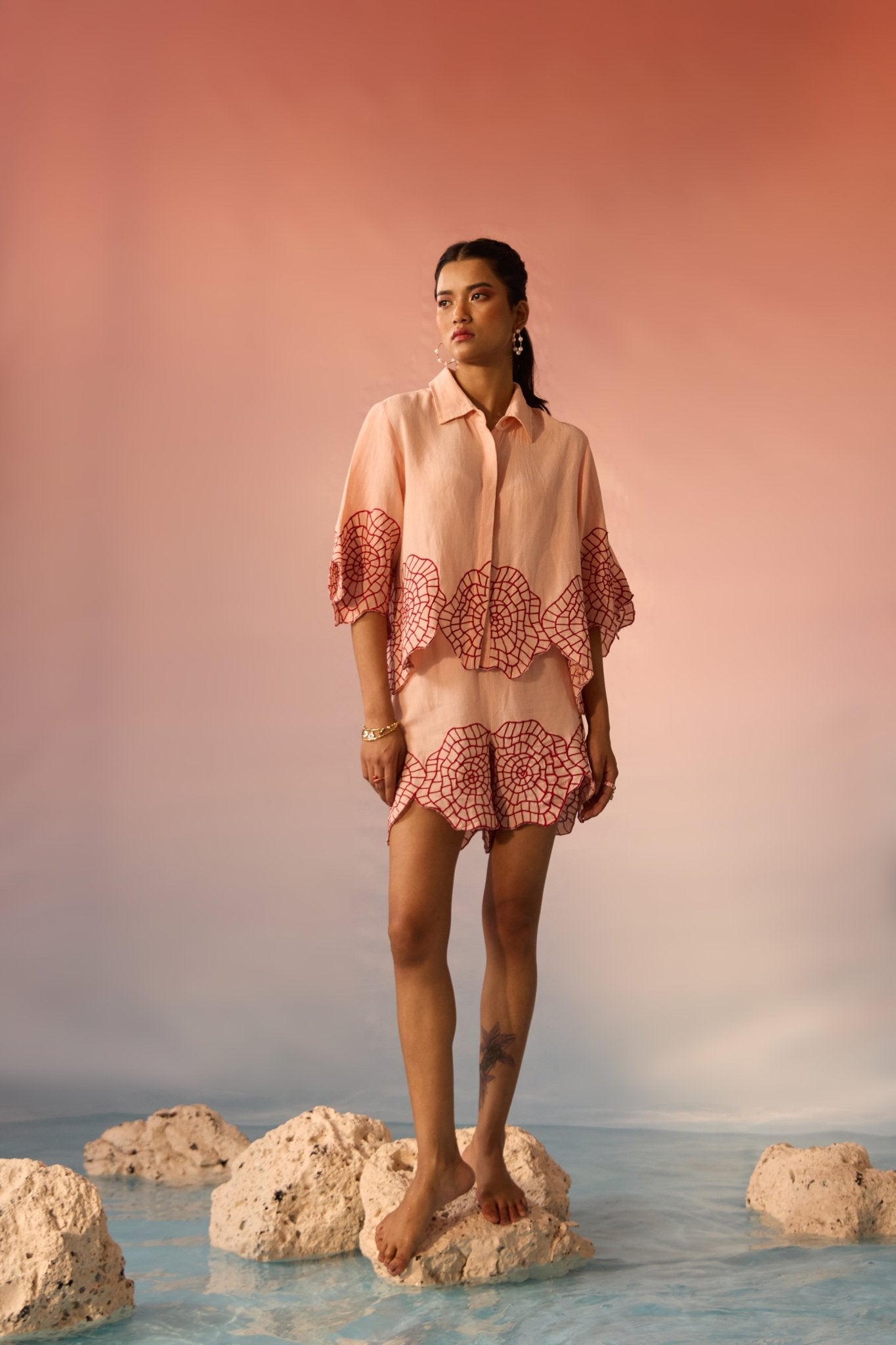 Shell Embroidery Co - ord Set - Western Era Co - ord set for women