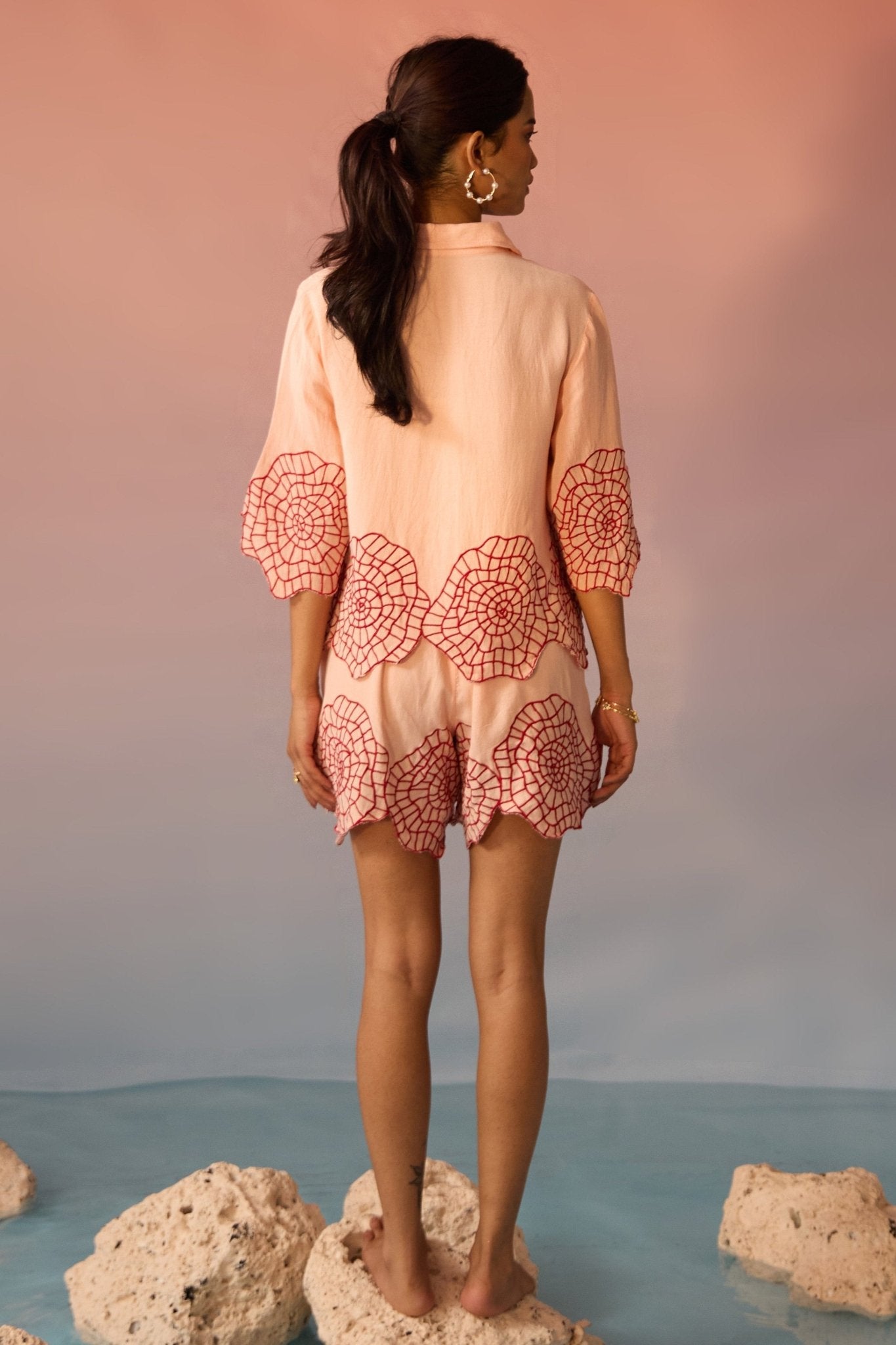 Shell Embroidery Co - ord Set - Western Era Co - ord set for women