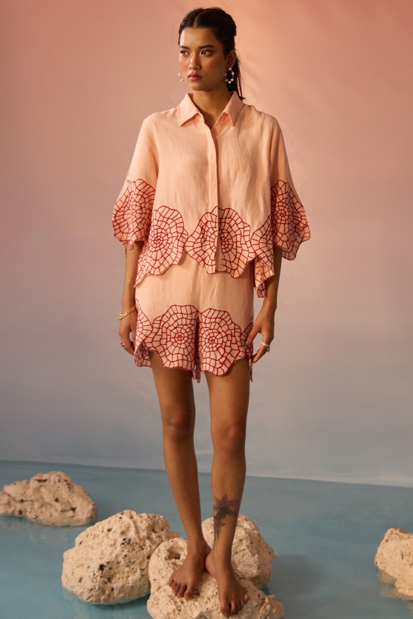 Shell Embroidery Co - ord Set - Western Era Co - ord set for women