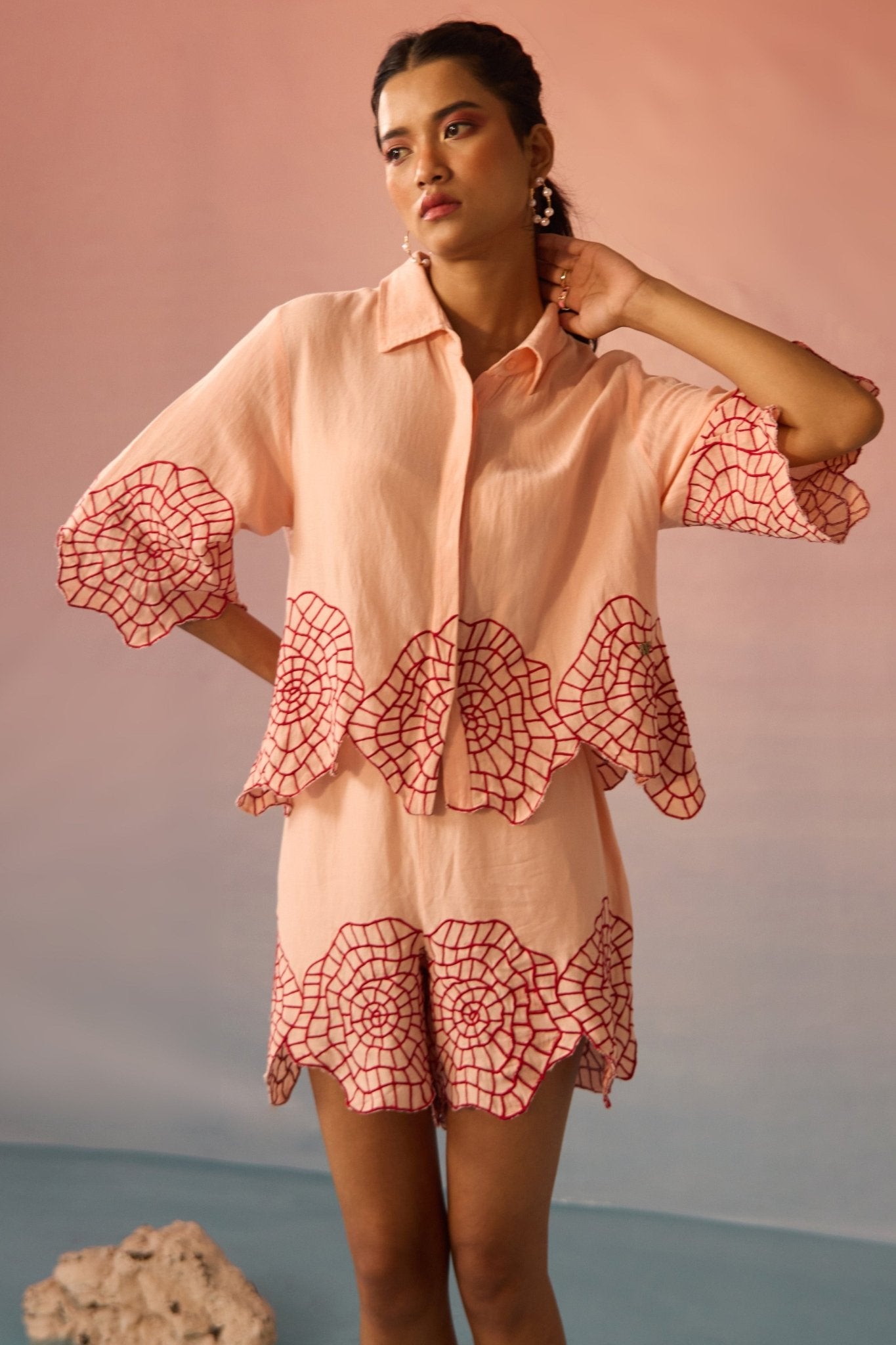 Shell Embroidery Co - ord Set - Western Era Co - ord set for women