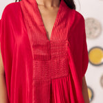 Shimmer Cross Pleated Red Kaftan - Western Era Tops for women