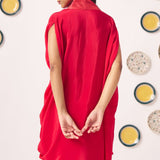 Shimmer Cross Pleated Red Kaftan - Western Era Tops for women