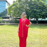 Shimmer Cross Pleated Red Kaftan - Western Era Tops for women