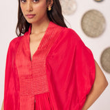 Shimmer Cross Pleated Red Kaftan - Western Era Tops for women