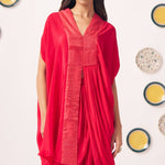 Shimmer Cross Pleated Red Kaftan - Western Era Tops for women