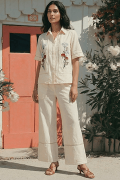 Shirt In Lace Embellishment with Front Floral Embroidery Co - ord Set - Western Era Co - ord set for women