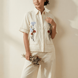 Shirt In Lace Embellishment with Front Floral Embroidery - Western Era Tops for women