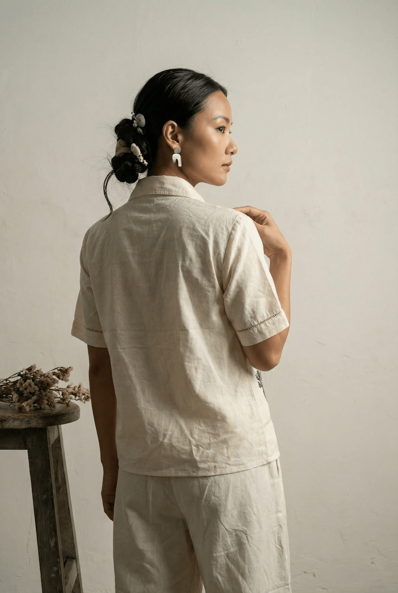 Shirt In Lace Embellishment with Front Floral Embroidery - Western Era Tops for women