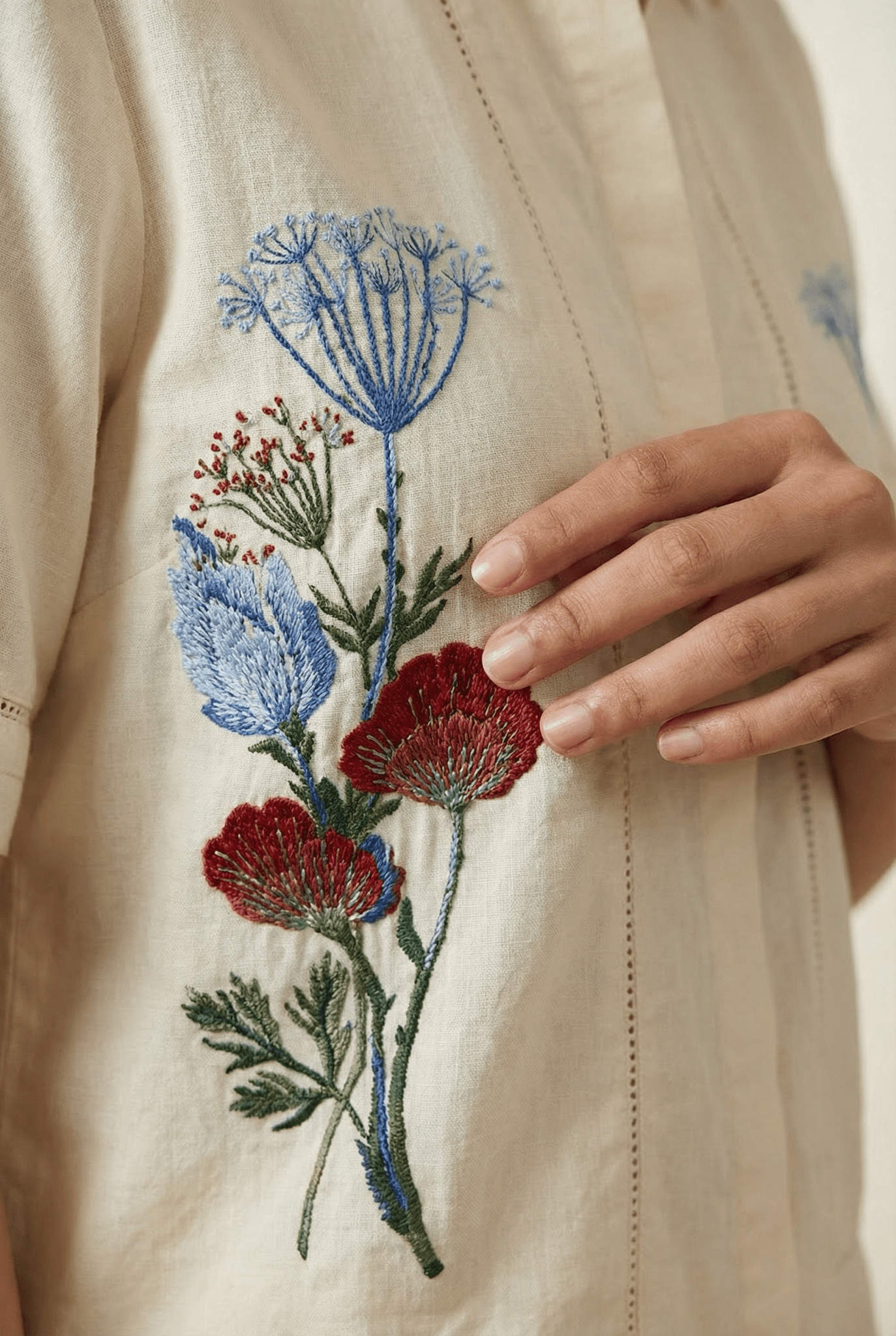 Shirt In Lace Embellishment with Front Floral Embroidery - Western Era Tops for women