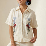Shirt In Lace Embellishment with Front Floral Embroidery - Western Era Tops for women