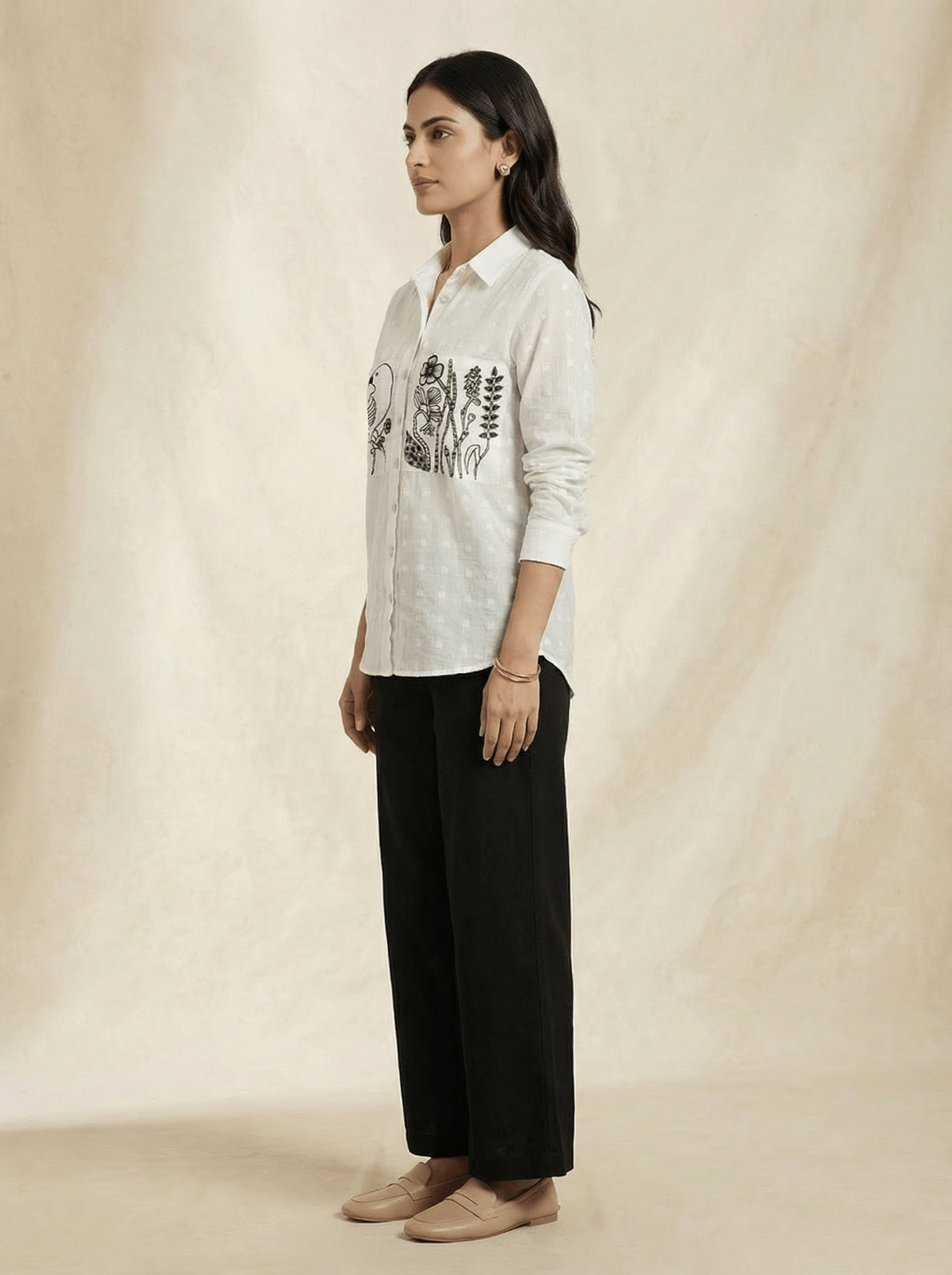 Shirt With Two Embroidered Pocket on Dobby Fabric Co - ord Set - Western Era Co - ord set for women