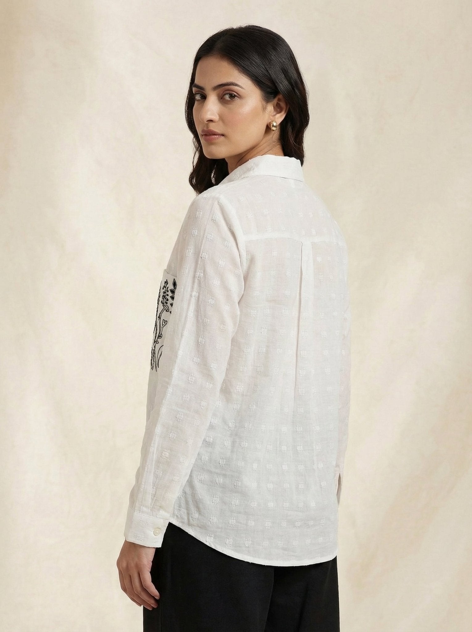 Shirt With Two Embroidered Pocket on Dobby Fabric - Western Era Tops for women