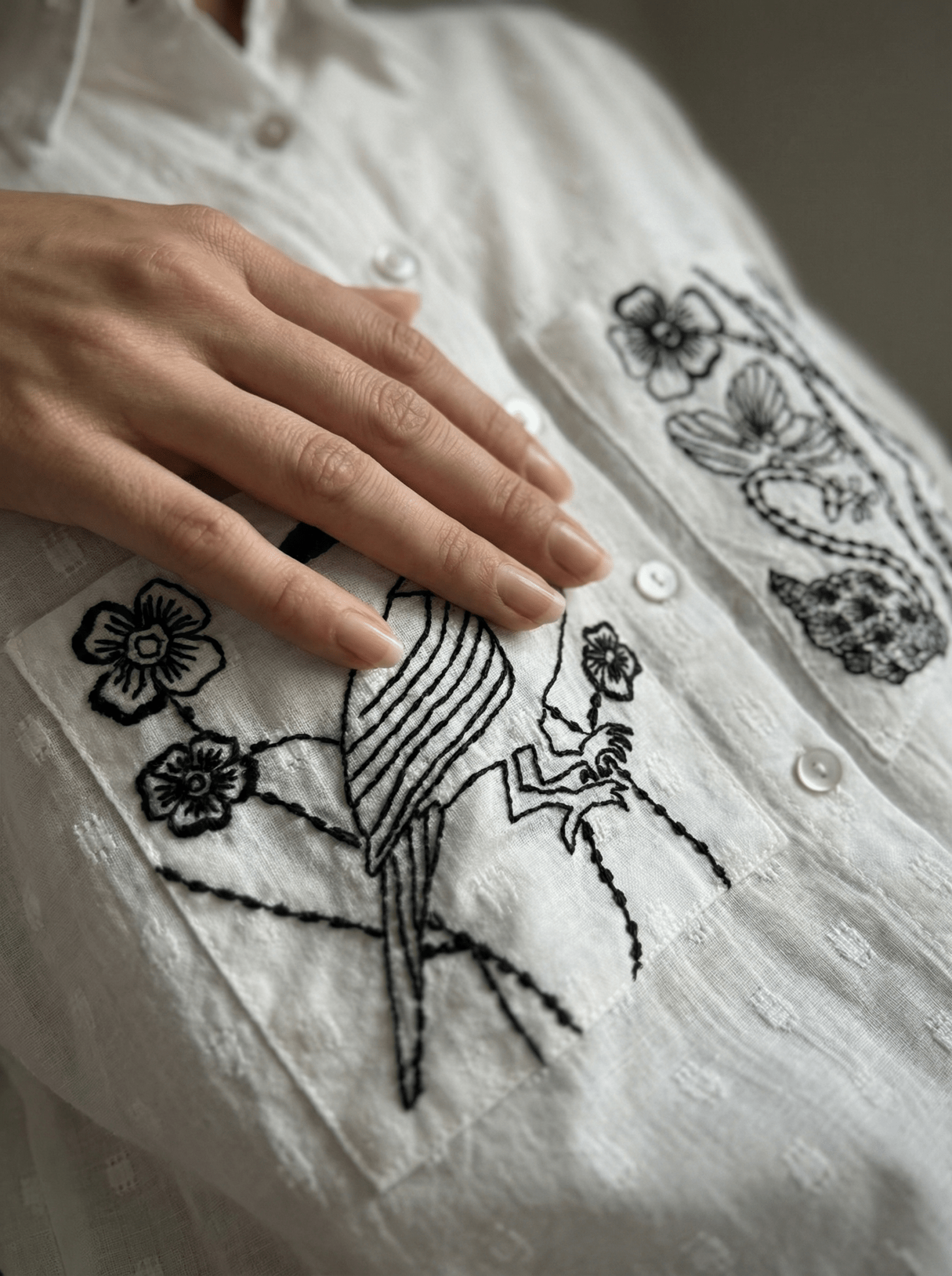 Shirt With Two Embroidered Pocket on Dobby Fabric - Western Era Tops for women