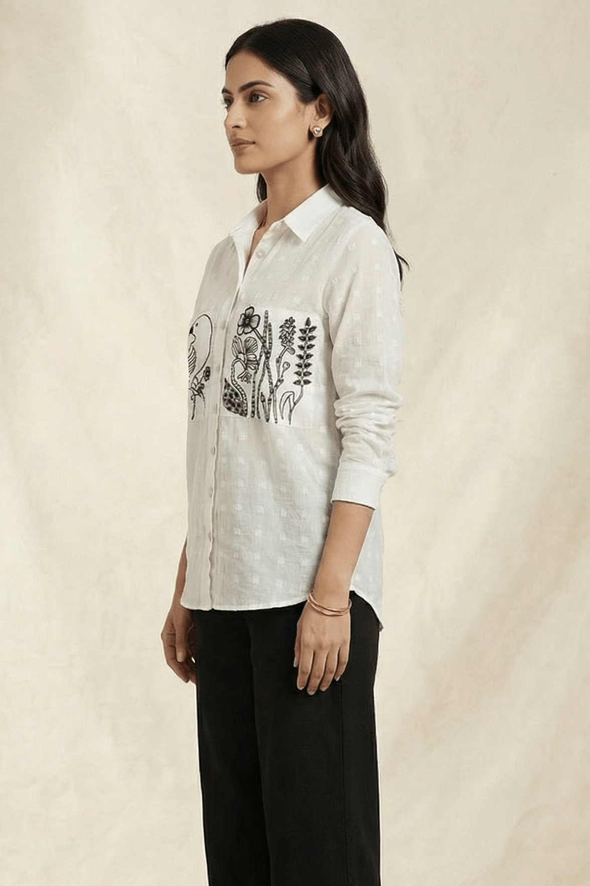 Shirt With Two Embroidered Pocket on Dobby Fabric - Western Era Tops for women