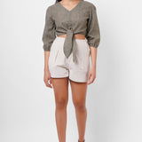 Single pleated off - white shorts - Western Era shorts for women