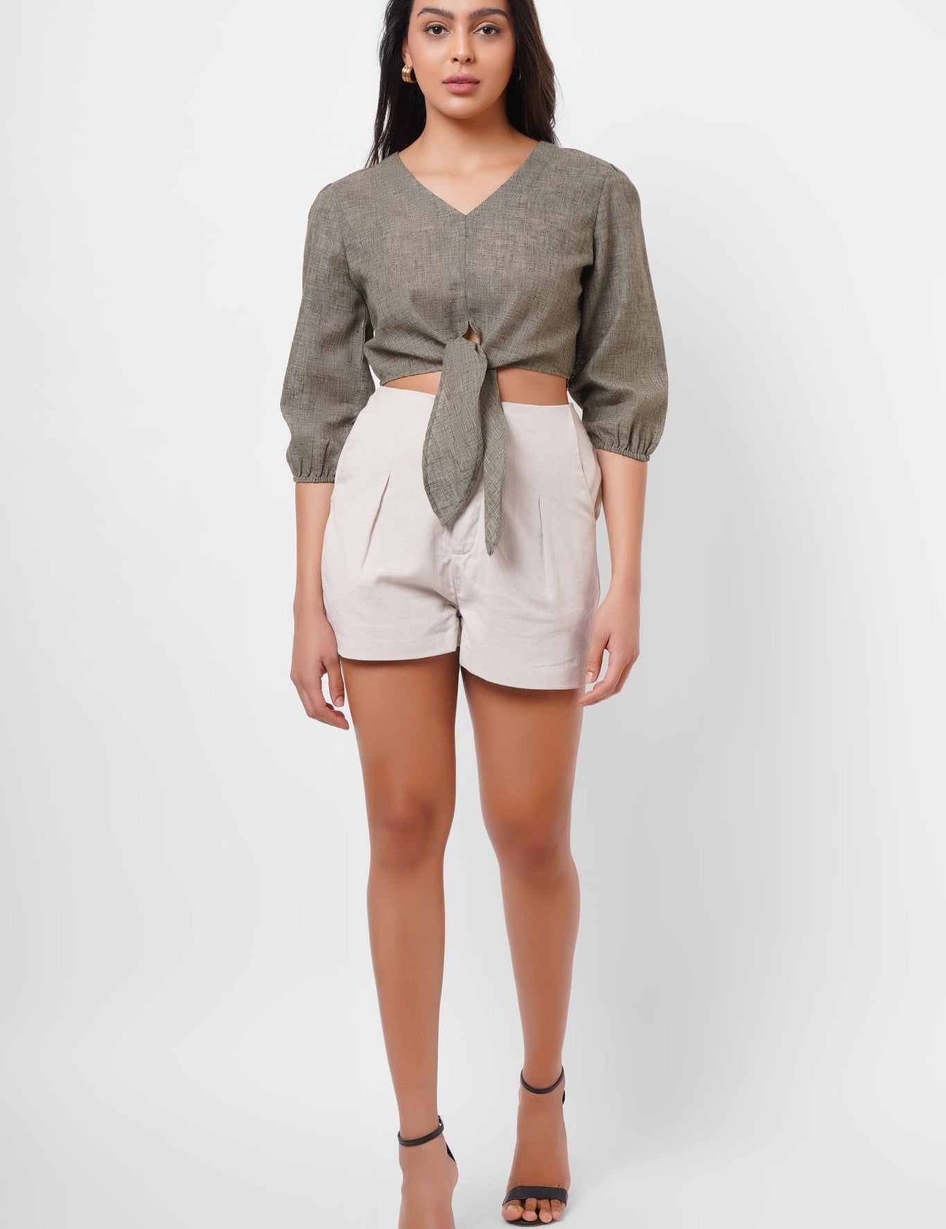 Single pleated off - white shorts - Western Era shorts for women