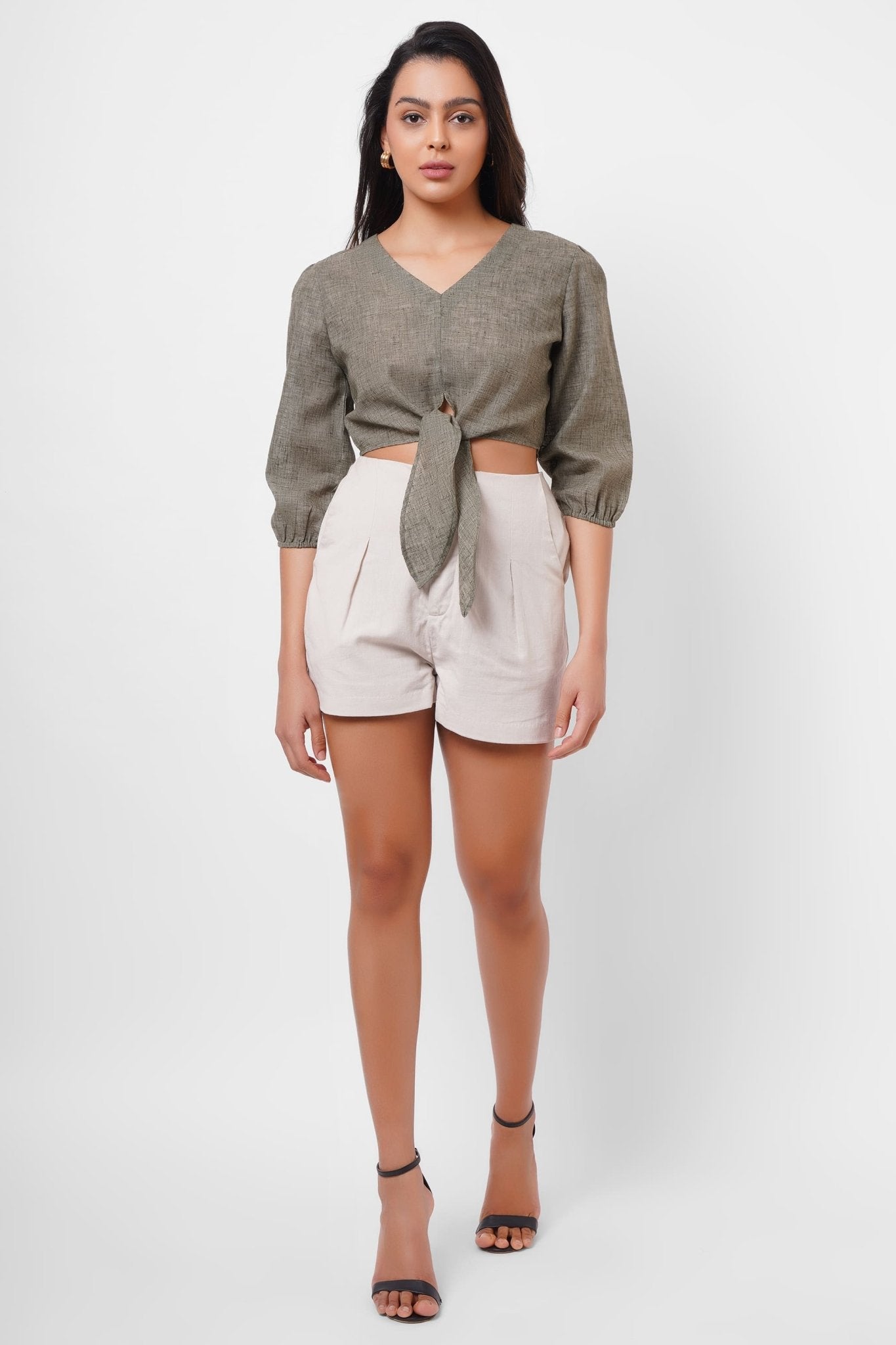 Single pleated off - white shorts - Western Era shorts for women