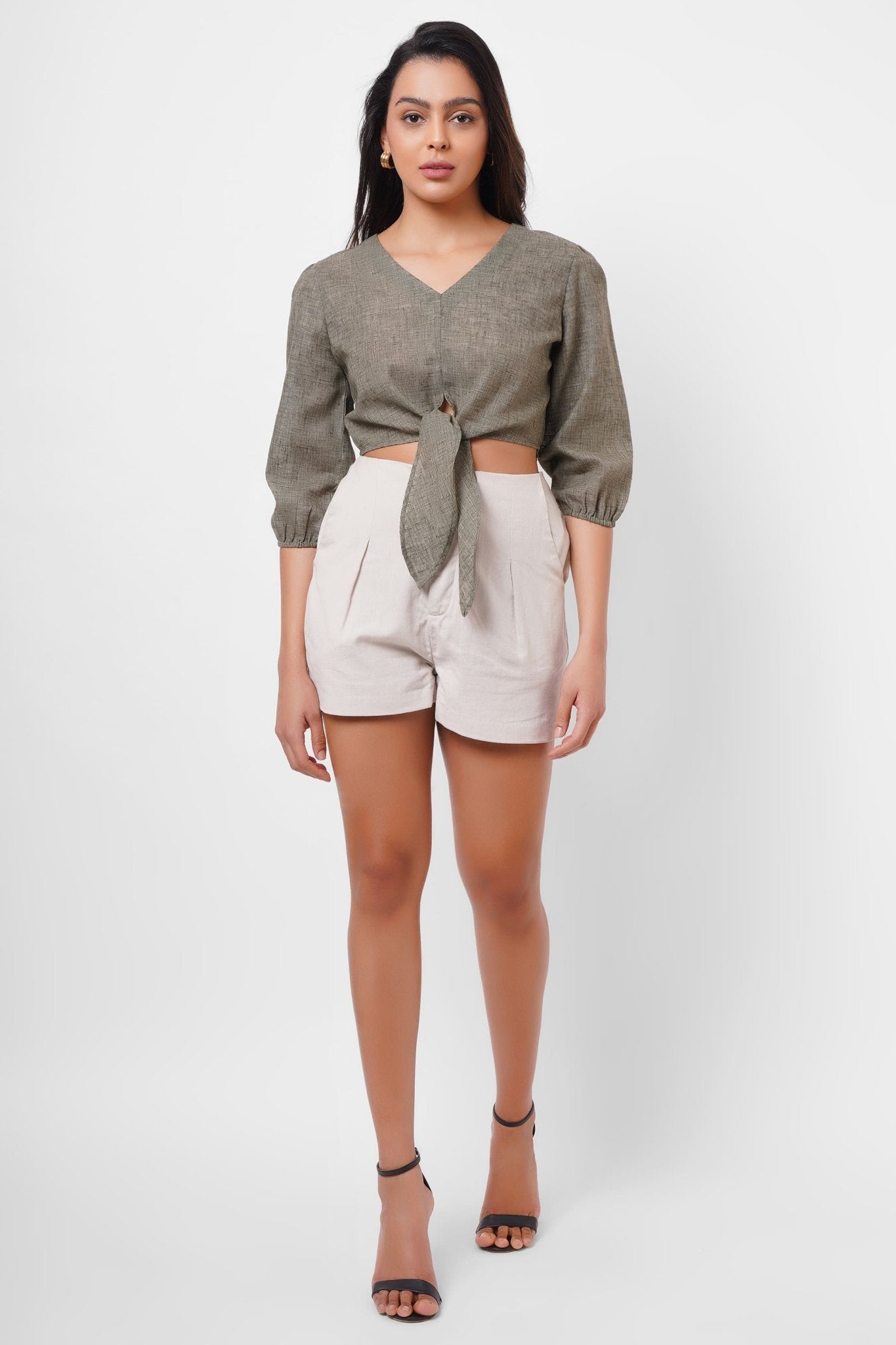 Single pleated off - white shorts - Western Era shorts for women