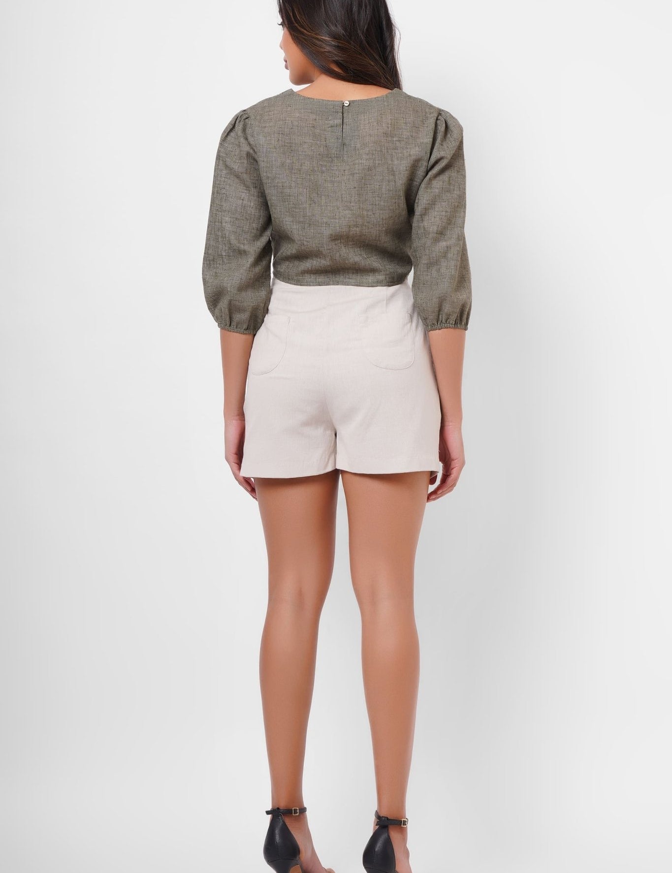 Single pleated off - white shorts - Western Era shorts for women