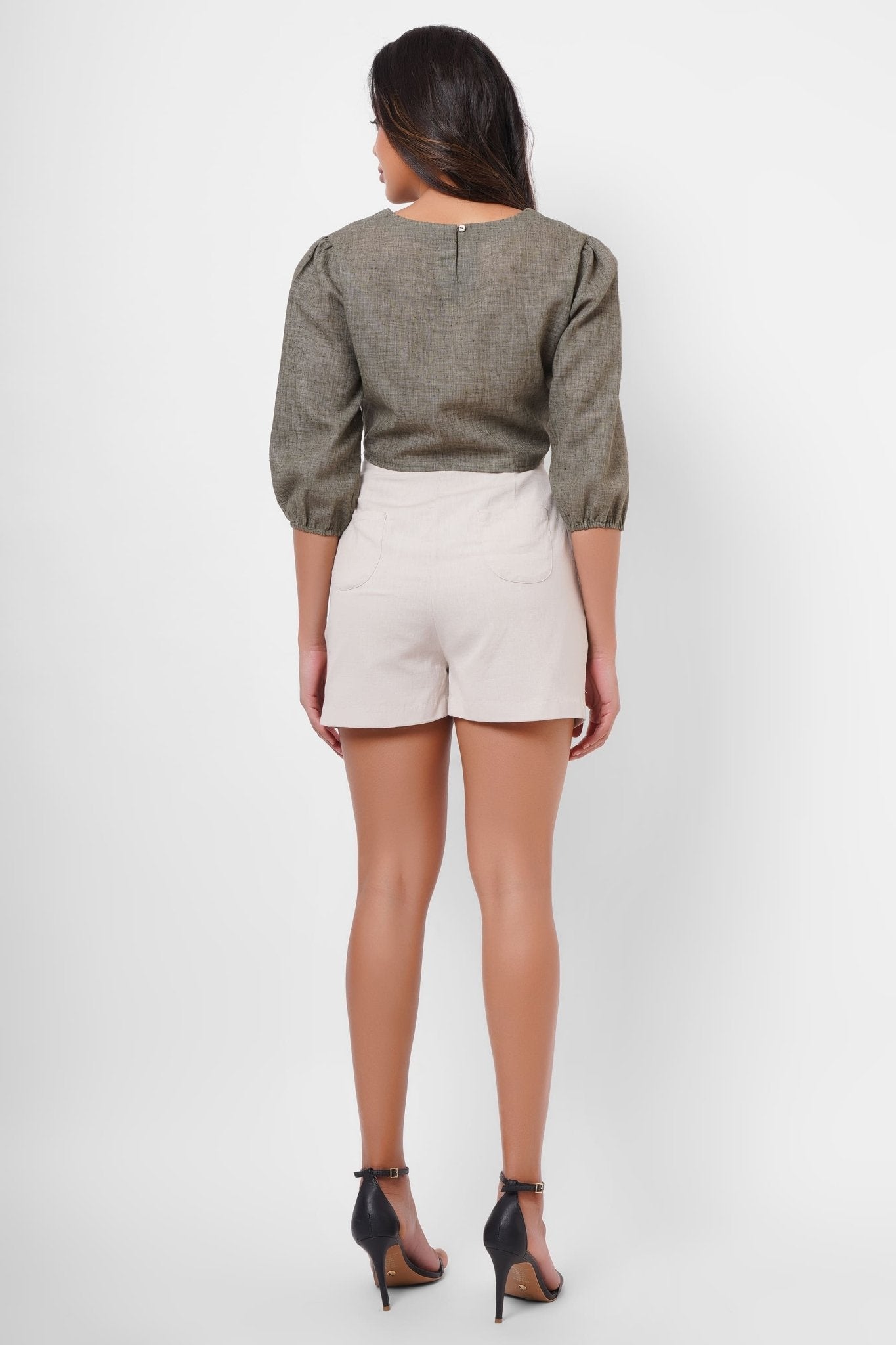 Single pleated off - white shorts - Western Era shorts for women