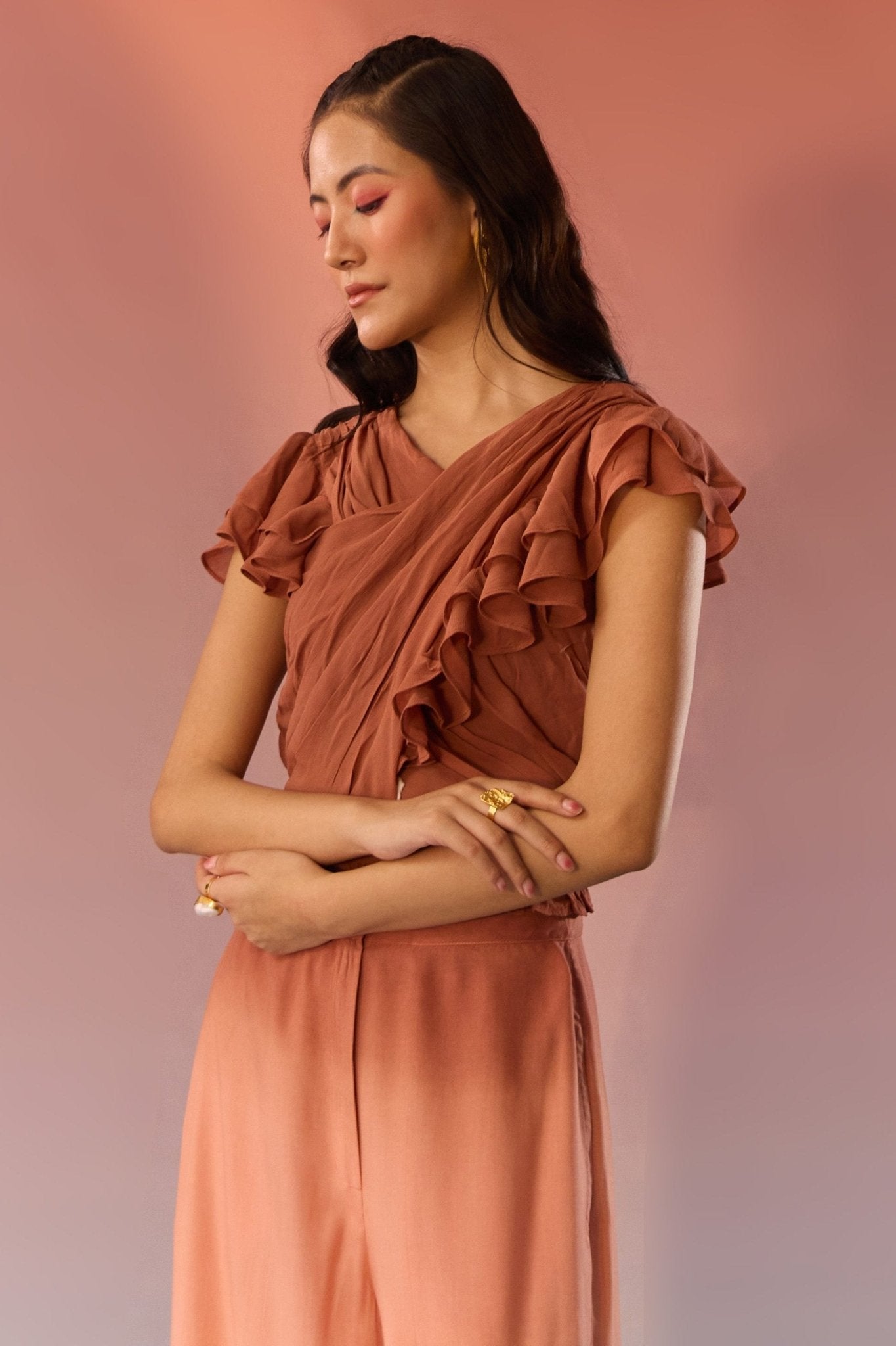 Sky and Sand Frill Top and Pant Set - Western Era Cordset for women