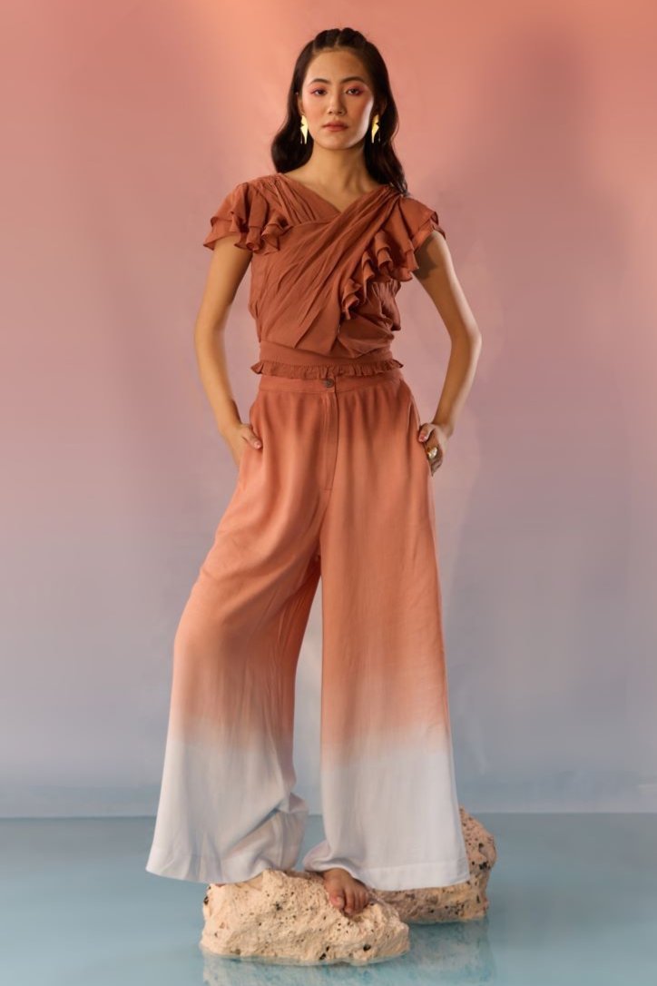 Sky and Sand Frill Top and Pant Set - Western Era Cordset for women