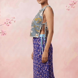 Slate Blossom Floral Print Loop Button with Side Knot Overlay Top - Western Era Tops for women